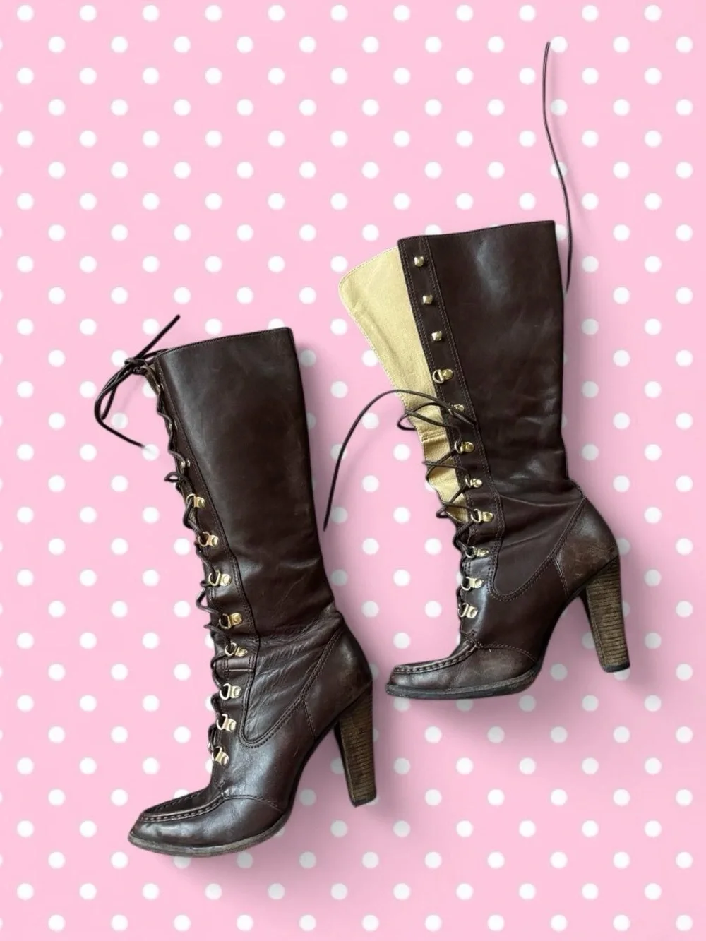 True vintage Michael Kors Dark Brown Lace-Up High Heel Knee Boots